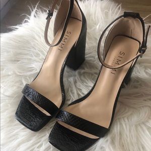 Black “Python print” block heels